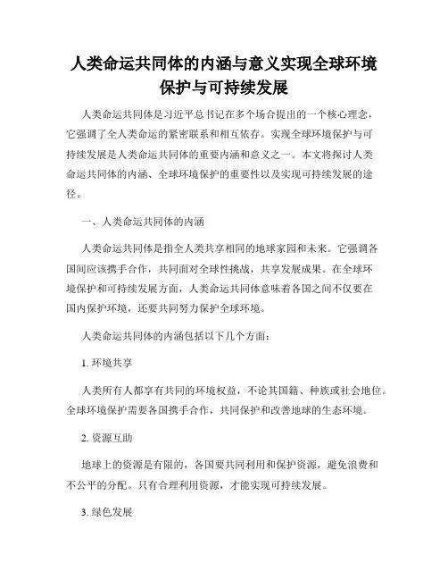 人类命运共同体的内涵与意义实现全球环境保护与可持续发展