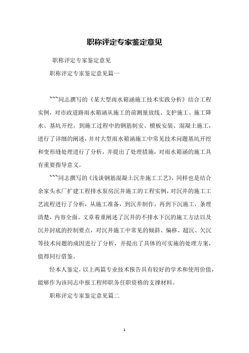 职称评定专家鉴定意见