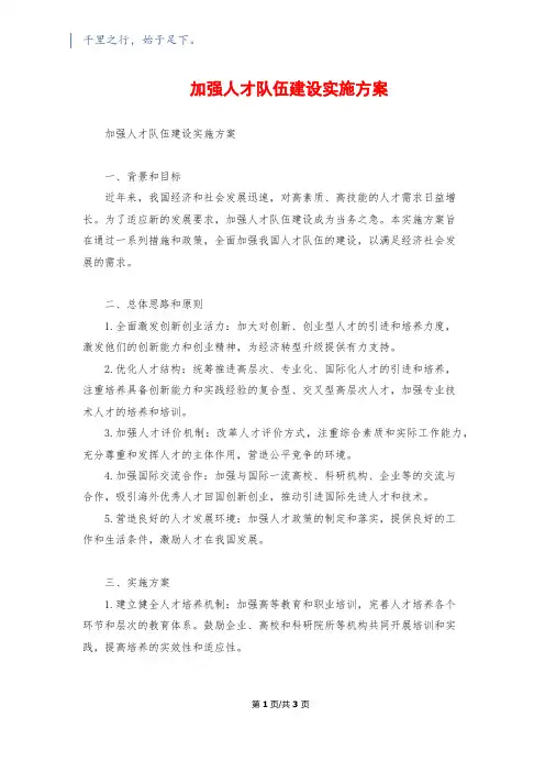 加强人才队伍建设实施方案