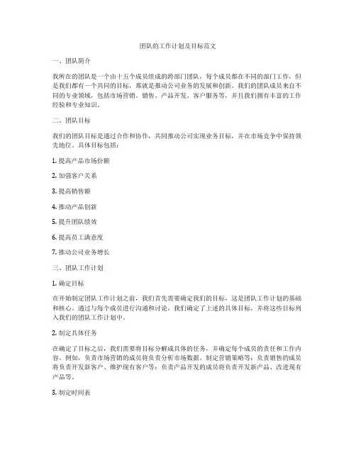 团队的工作计划及目标范文