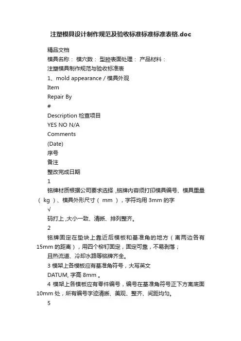 注塑模具设计制作规范及验收标准标准标准表格.doc