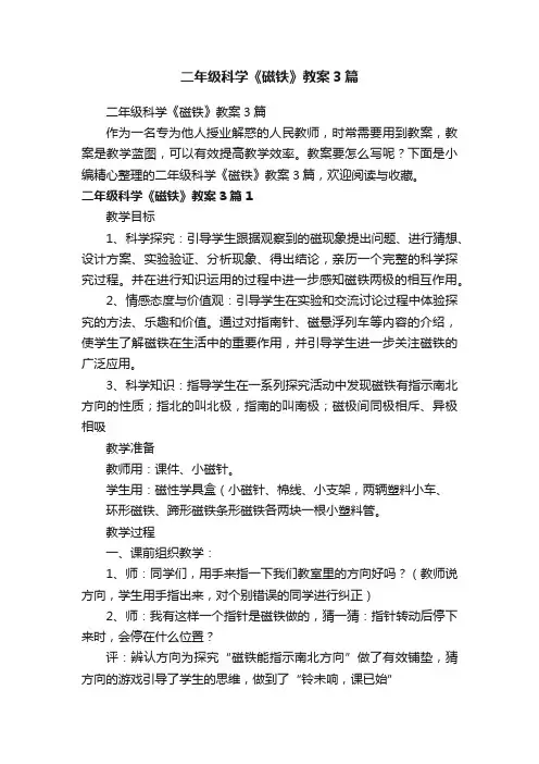 二年级科学《磁铁》教案3篇