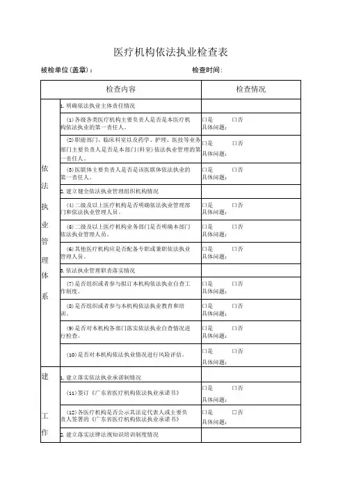 医疗机构依法执业检查表