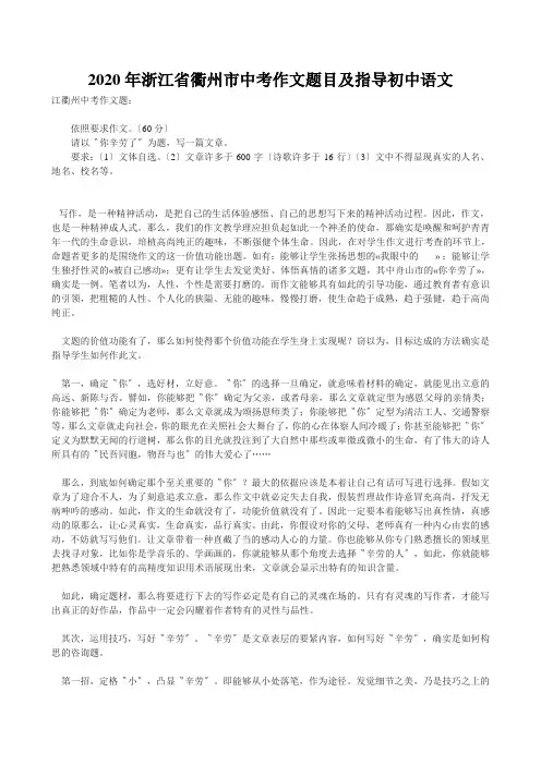 2020年浙江省衢州市中考作文题目及指导初中语文