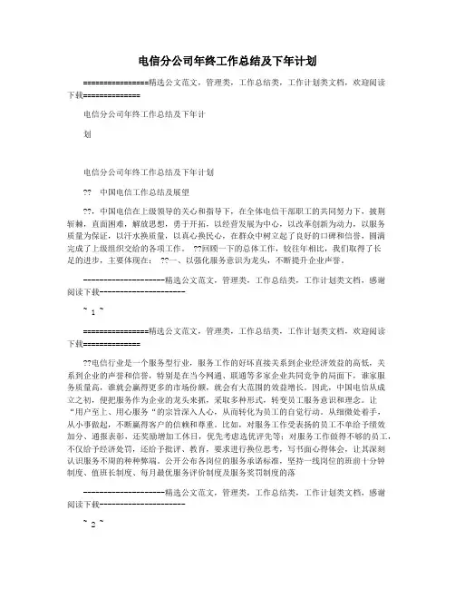 电信分公司年终工作总结及下年计划