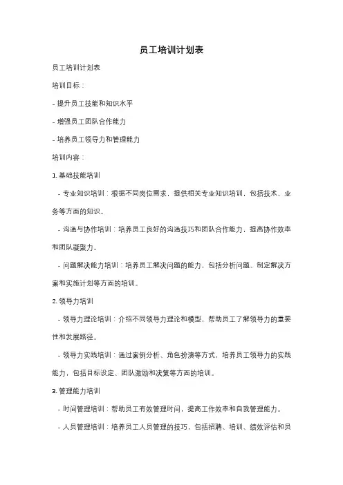 员工培训计划表