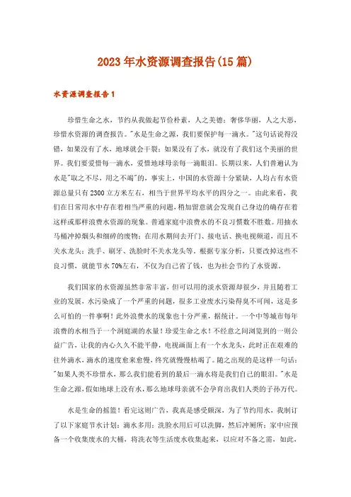 2023年水资源调查报告(15篇)_2