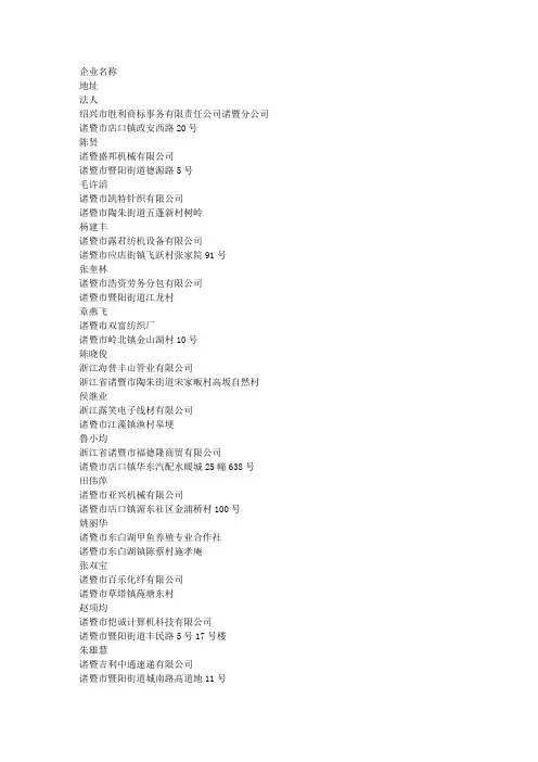 诸暨市部分老总号码加地址