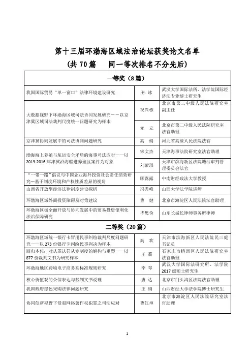第十三届环渤海区域法治论坛拟获奖论文名单
