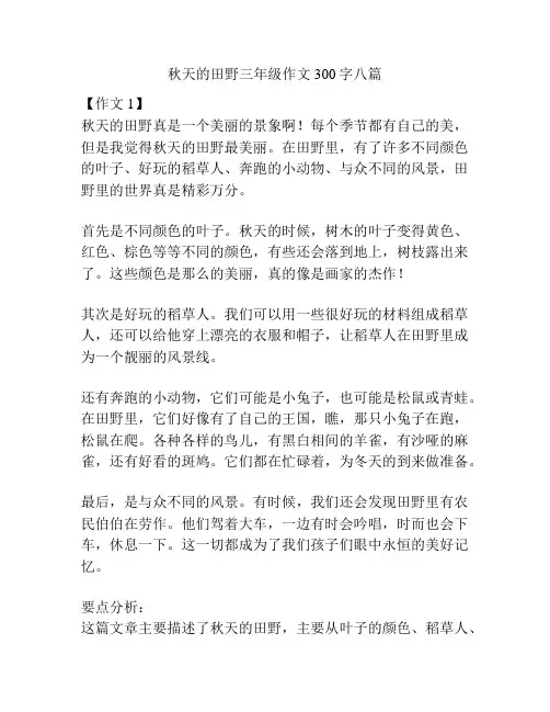 秋天的田野三年级作文300字八篇
