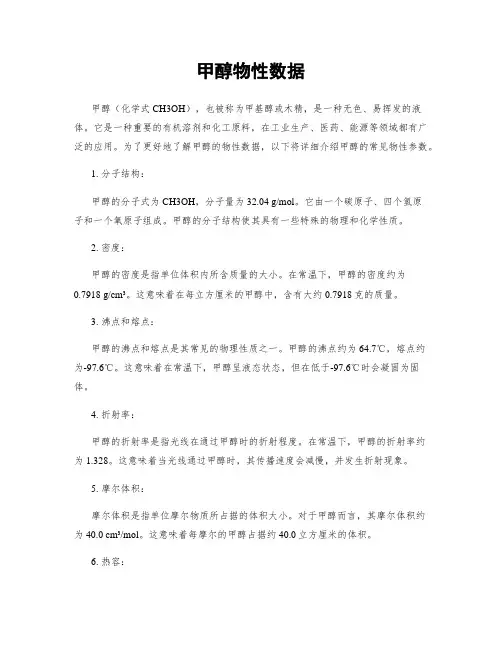 甲醇物性数据