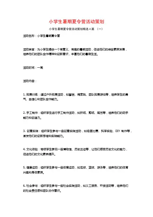 小学生暑期夏令营活动策划4篇