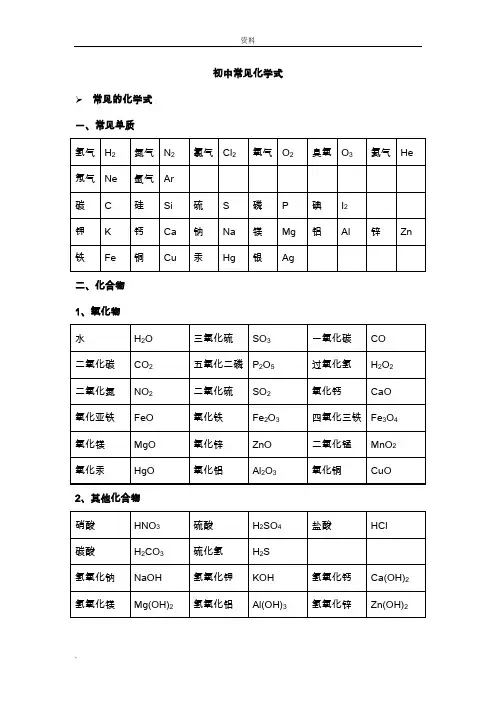 中学常见化学式(大全)
