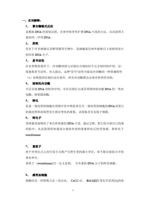 华师分子生物学实验考试答案整理汇编