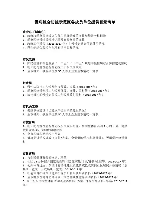 慢性病各成员单位资料清单