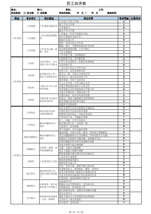 员工自评表