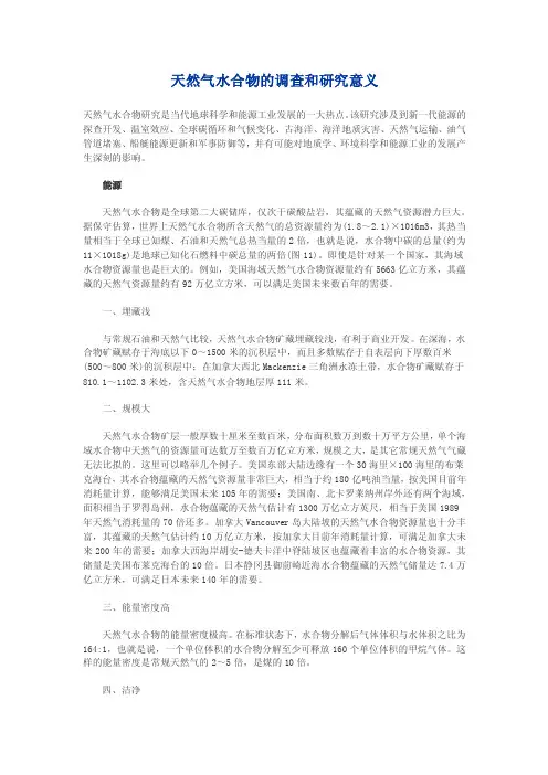 天然气水合物的调查和研究意义