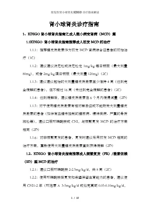 原发性肾小球肾炎KDIGO诊疗指南解读