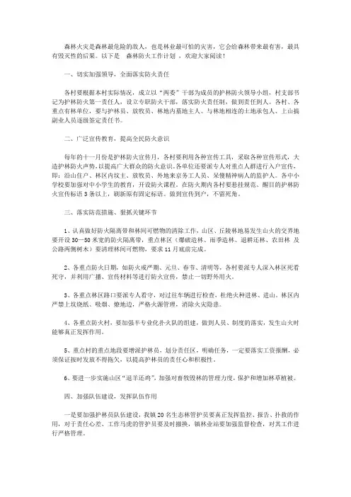 2020森林防火工作计划范文3篇