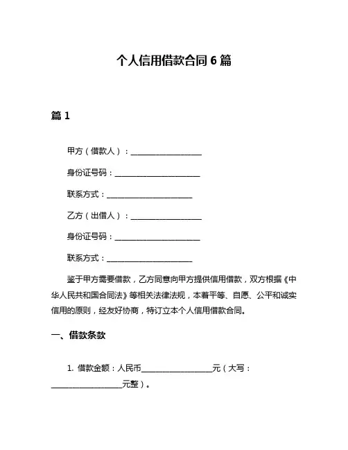 个人信用借款合同6篇