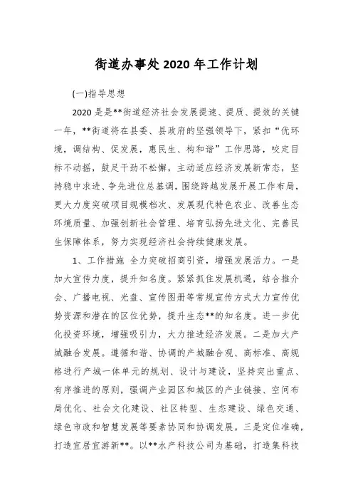 精选街道办事处2020年工作计划