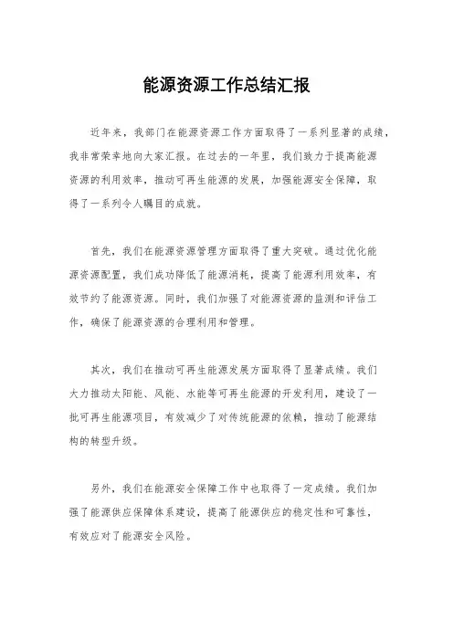 能源资源工作总结汇报