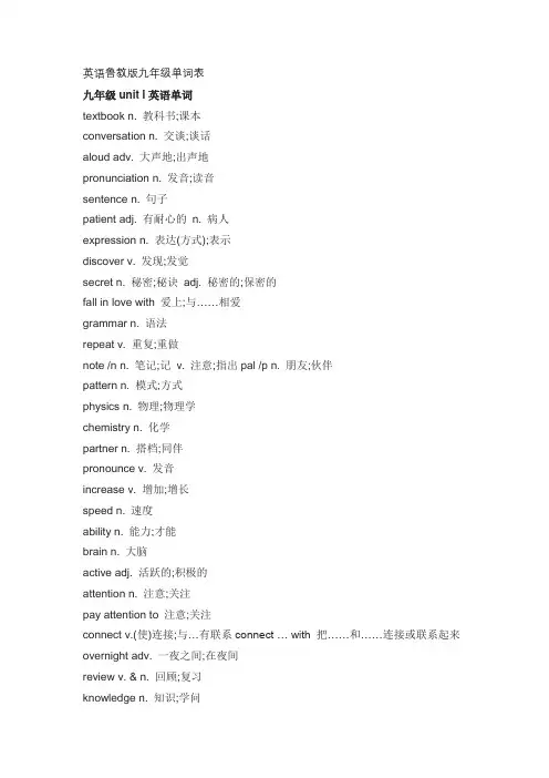 英语鲁教版九年级单词表