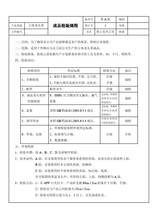 水龙头成品检验规程