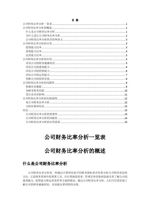 公司财务比率分析一览表