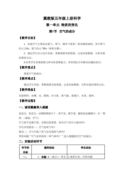 小学科学空气的成分
