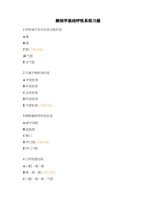 解剖学基础呼吸系统习题