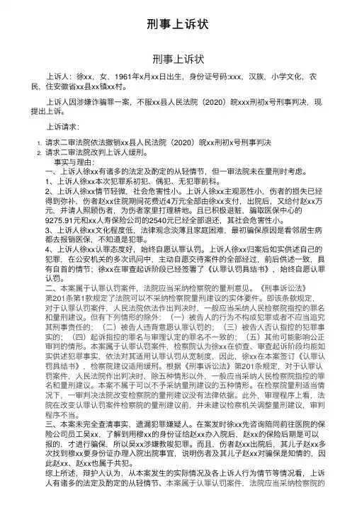 刑事上诉状——精选推荐