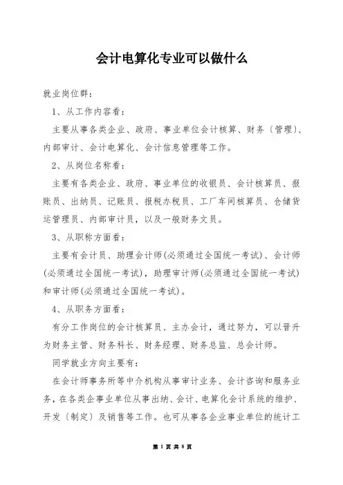 会计电算化专业可以做什么