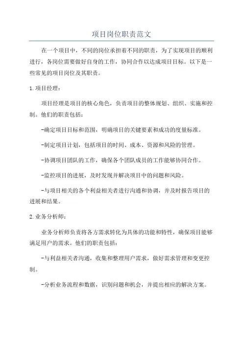 项目岗位职责范文