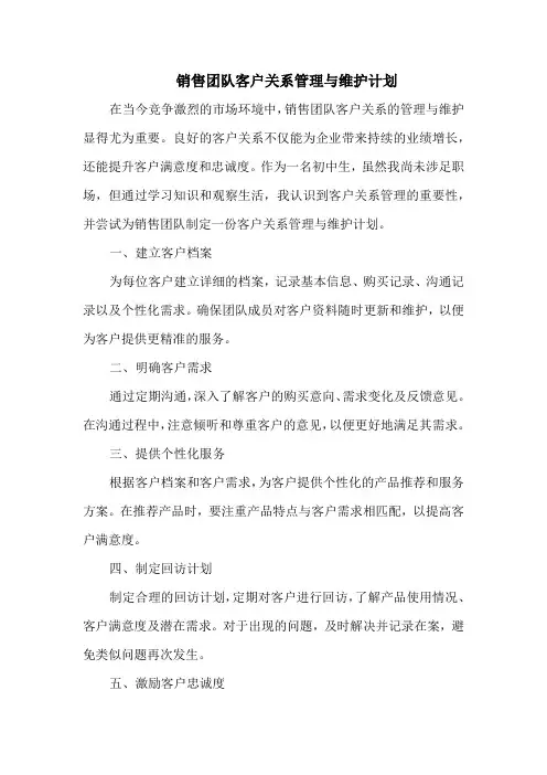 销售团队客户关系管理与维护计划