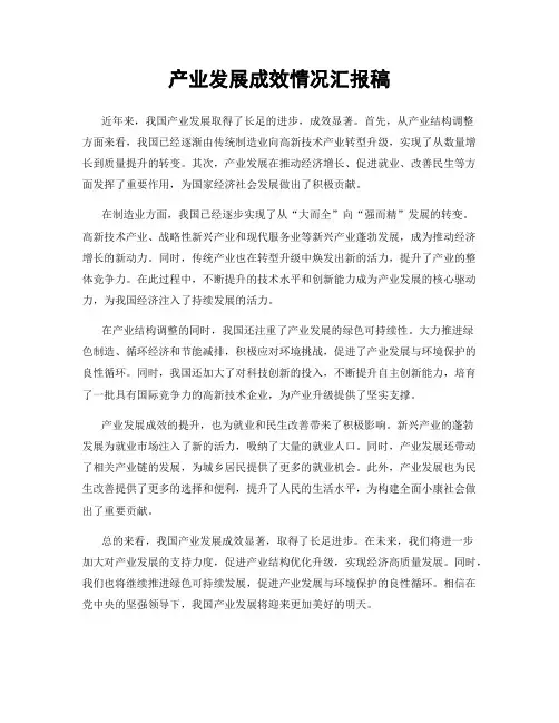 产业发展成效情况汇报稿
