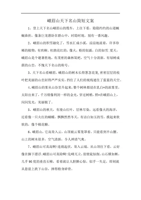峨眉山天下名山简短文案