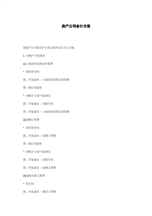 房产公司会计分录