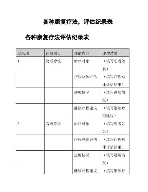 各种康复疗法,评估纪录表