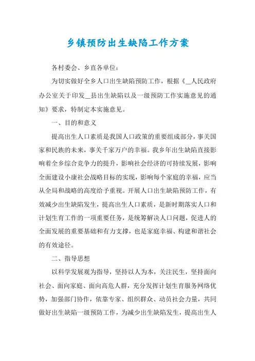 乡镇预防出生缺陷工作方案