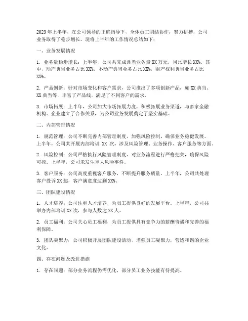 典当公司半年度工作总结