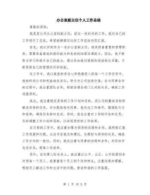 办公室副主任个人工作总结