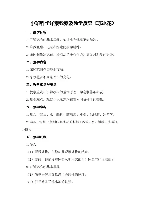 小班科学详案教案及教学反思《冻冰花》