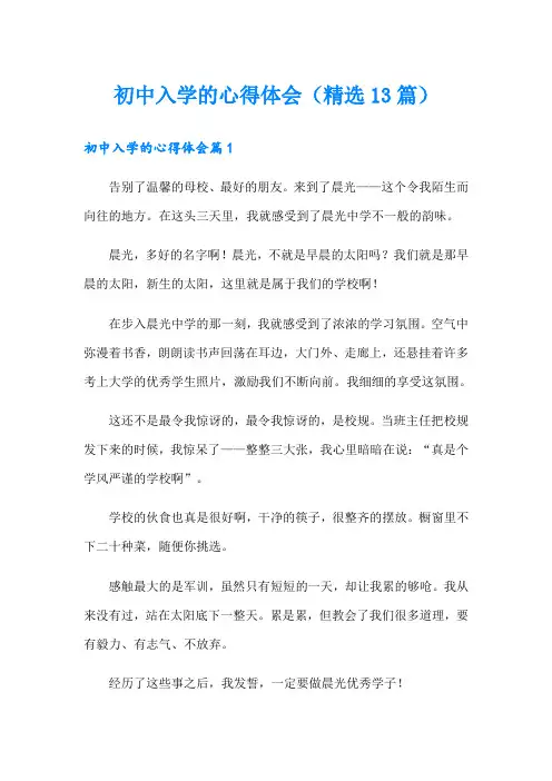 初中入学的心得体会(精选13篇)
