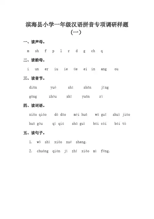 苏教版一年级汉语拼音专项复习题5套