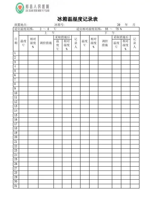 冰箱温湿度记录表