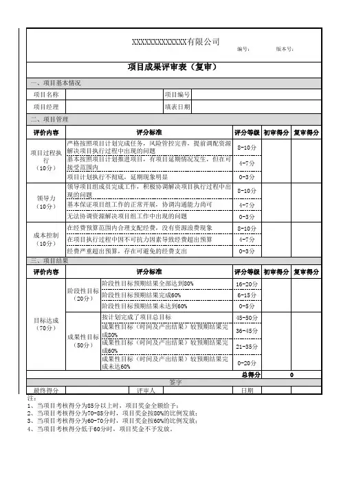 项目成果评审表(复审)
