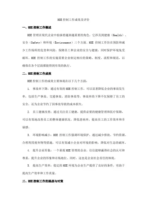 hse控制工作成效及评价