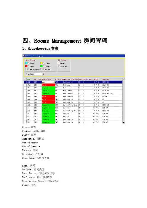 酒店前台Opera软件培训学习手册