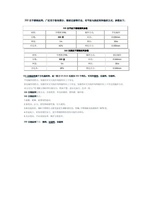 300目不锈钢丝网参数